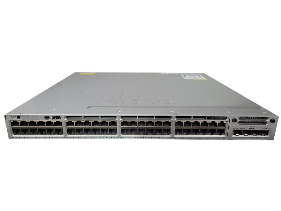 Cisco WS-C3850-48P-L 48-Port PoE+ Gigabit Switch w/ C3850-NM-2-10G 2x PSU !