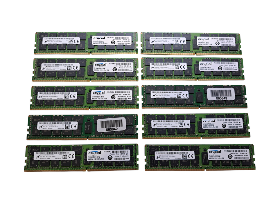 Lot of 10x Micron 16GB 2RX4 PC4-2133P-RBP-10 | DDR4 Server Memory