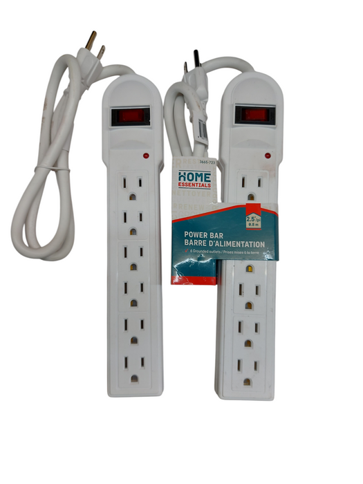 LOT 2x 6 Outlet Surge Protector - with 2.5' Cord, White P/N 3665-723