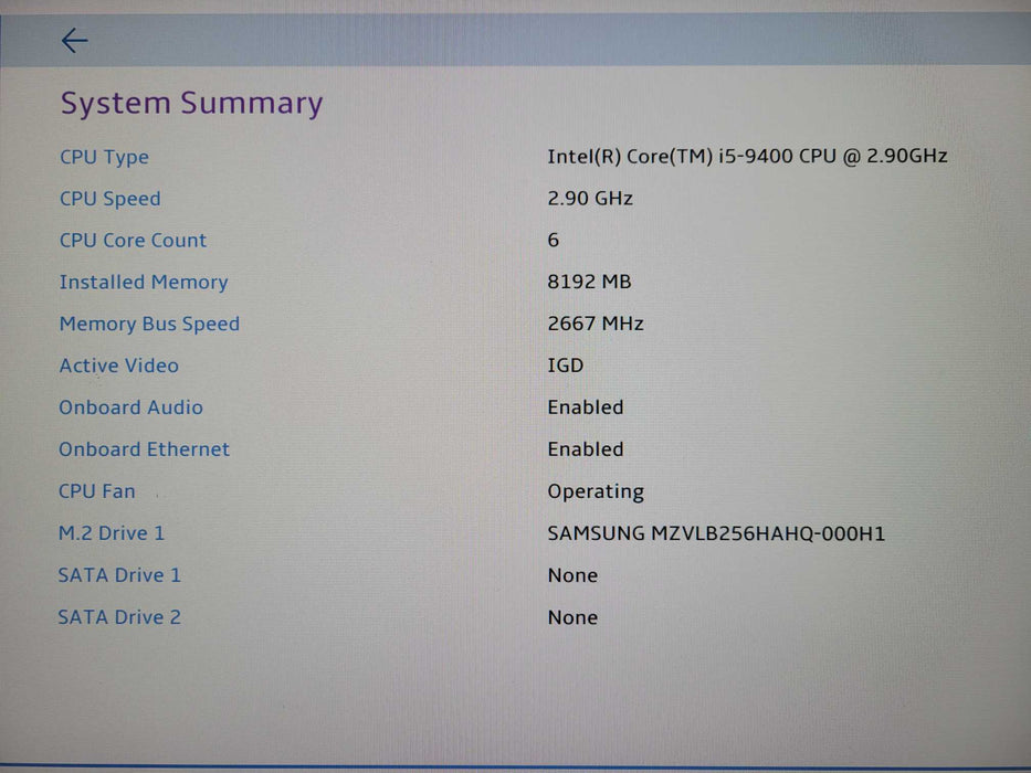 Lenovo ThinkCentre M720e SFF i5 - 9400 @ 2.90GHz 8GB DDR4 Ram 256GB NVMe Q!