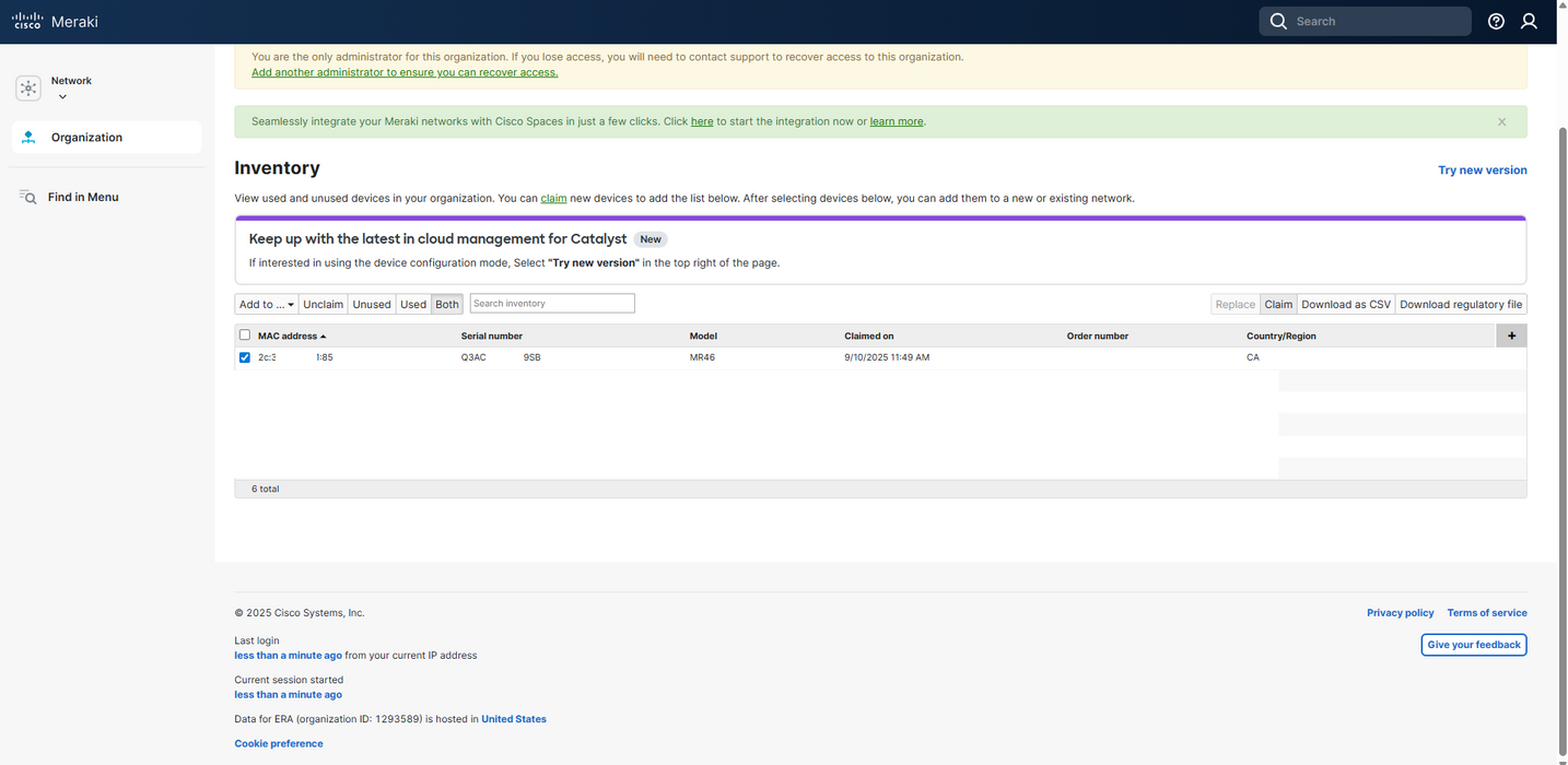 Cisco Meraki MR46 Wi-Fi 6 Cloud Managed Access Point (MR46-HW) w/ Mount $
