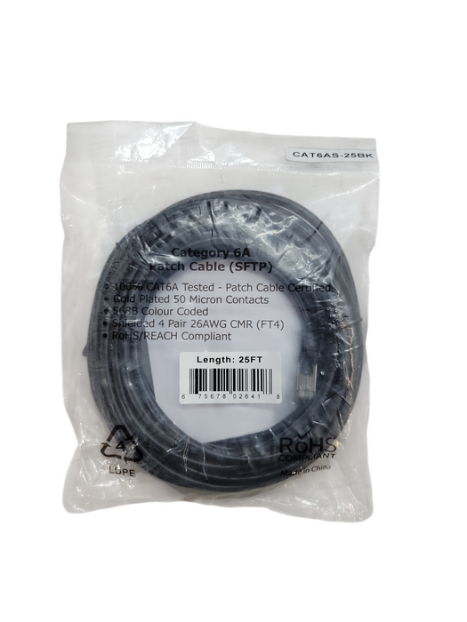 Category 6A Patch Cable (SFTP) 4-Pair 26AWG CMR (FT4) 25' %