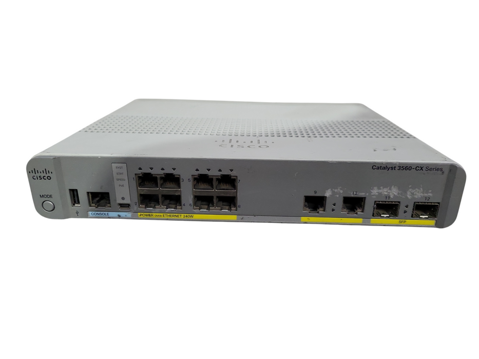Cisco WS-C3560CX-8PC-S V01, 8-Port Gigabit PoE+ 240W Silent Switch, 2x SFP !