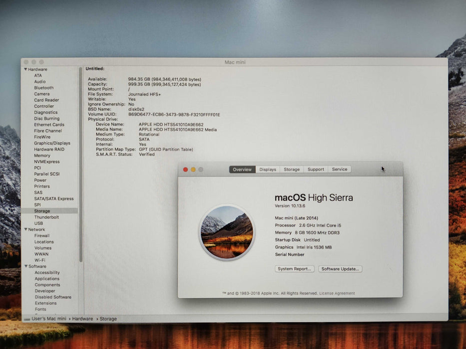 Apple Mac mini Late 2014 A1347 Intel Core i5-4278U 8GB DDR3 & 1TB Storage