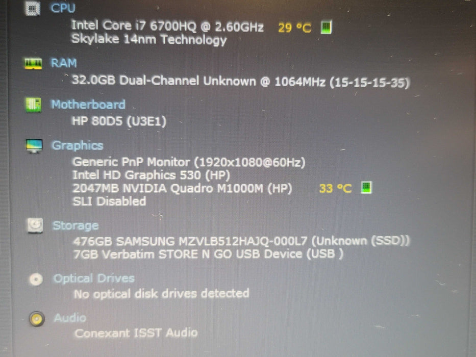 HP ZBook 15 G3 i7-6700HQ Quadro M1000M 32GB DDR4 512GB SSD No Adapter  β Lap200