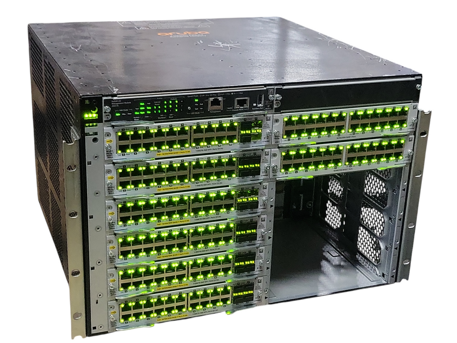 HPE Aruba 5412R zl2 switch w/ 6x J9990A, 1x J9827A, 2x J9987A, 4x PSU, SEE _
