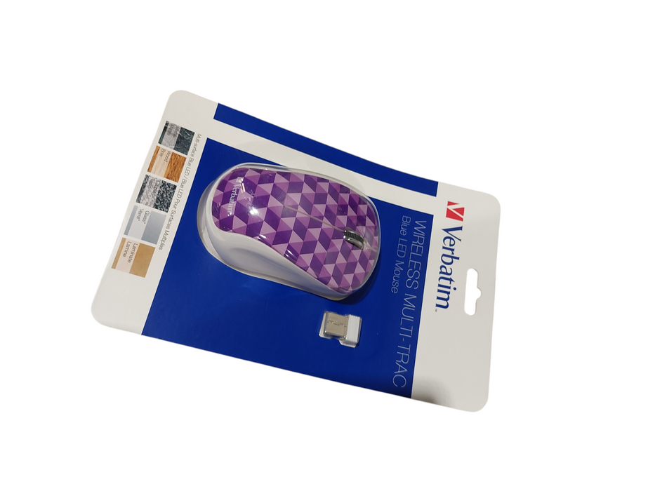 Verbatim Multi-Trac Wireless Blue LED Mouse Purple Checker ( New ) Q=