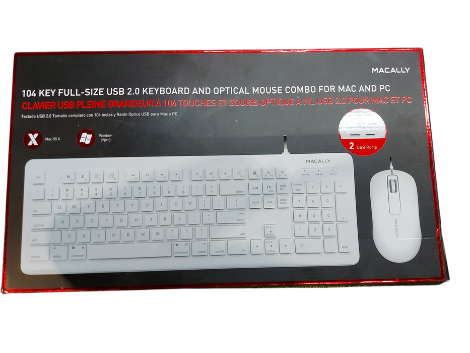 Macally MKEYXU2COMO Full Size USB Wired Mac Keyboard and Mouse Combo