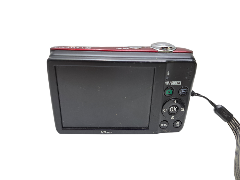 Nikon COOLPIX L22 12.0MP Compact Digital Camera Red 3.6x Zoom *READ* )