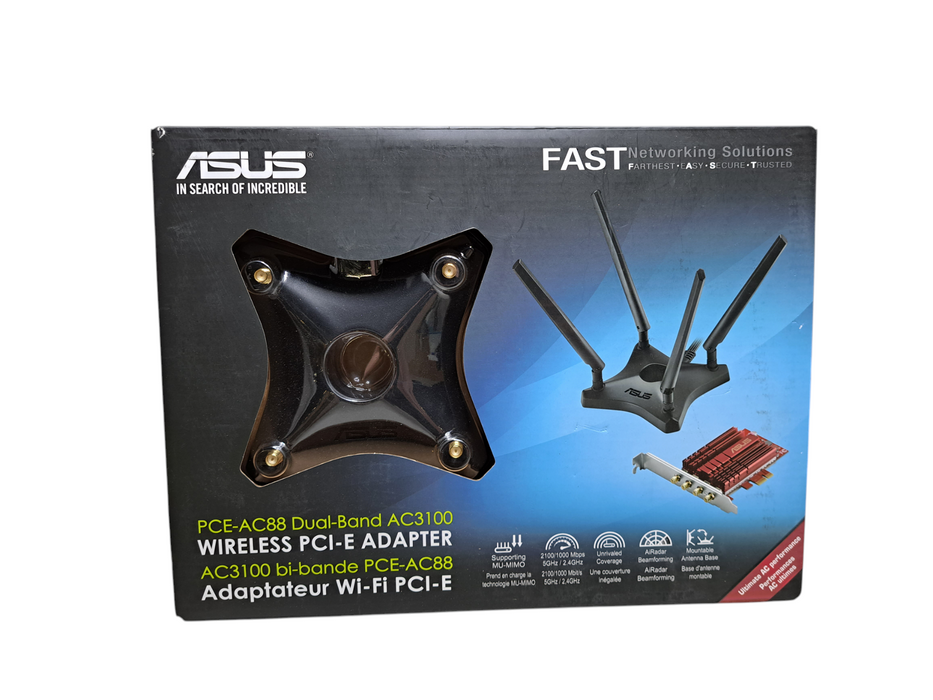 ASUS PCE-AC88 Dual-Band AC3100 Wireless PCI-E Adapter (New Open Box)