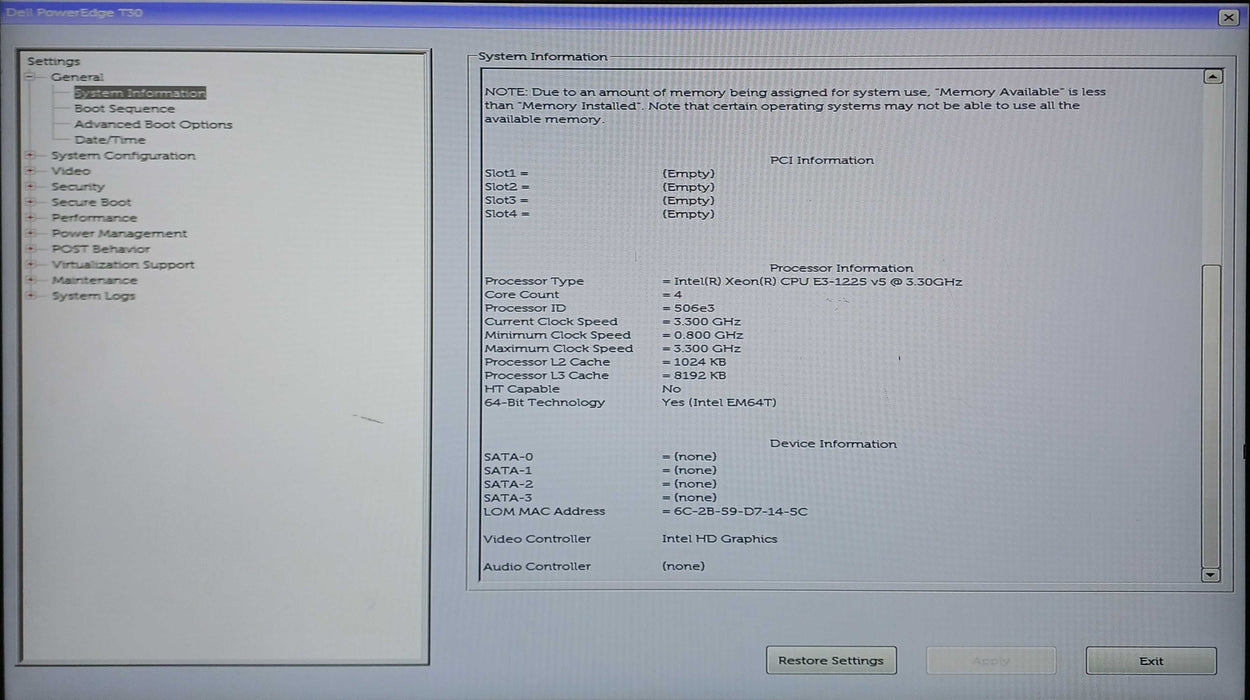 Dell PowerEdge T30 Server, Xeon E3-1225 v5 3.3GHz, 8GB DDR4, 290W PSU