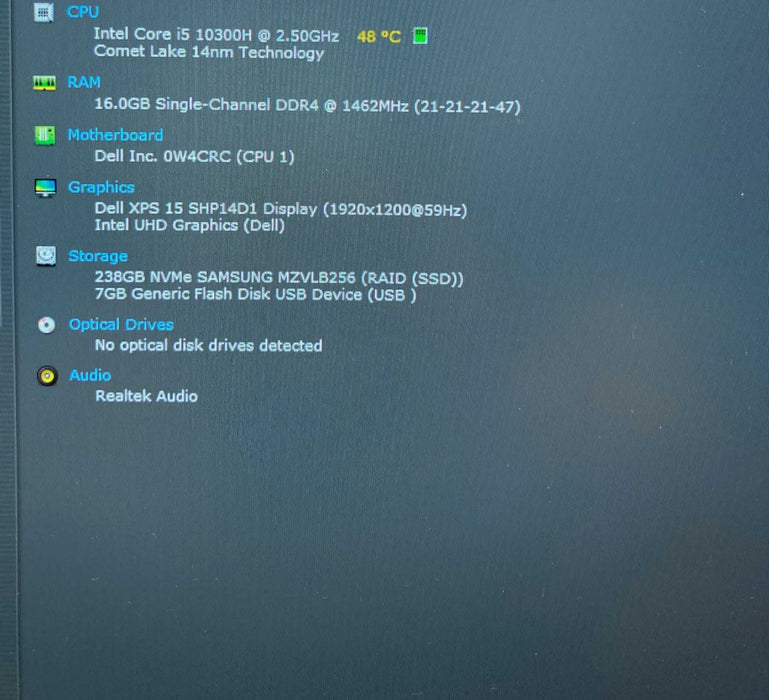 Dell XPS 15 9500 Core i5-10300H@2.5GHz 16GB RAM 256GB SSD  Lap200