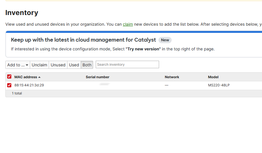 Cisco Meraki MS220-48LP | 48-Port Gig PoE Cloud Managed Switch UNCLAIMED )