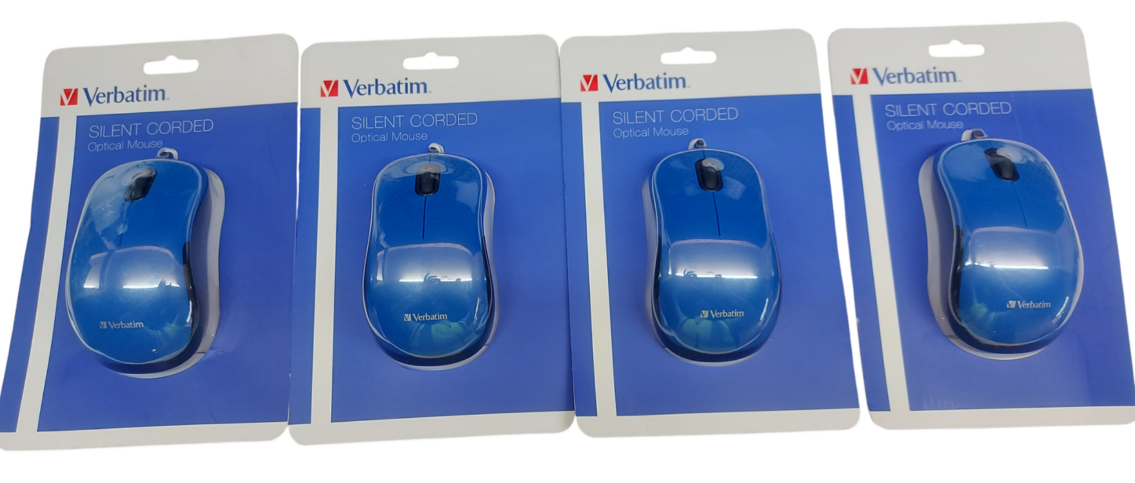 Lot 4x - Verbatim Silent Corded Optical Mouse - Blue