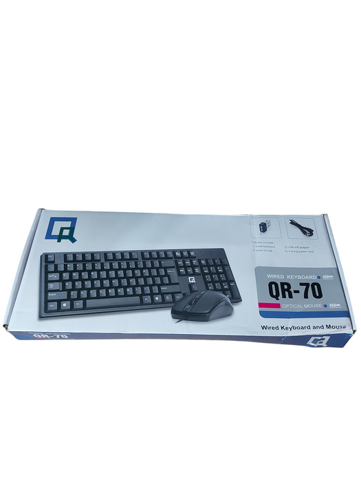 QR 70 Wired Keyboard & USB Optical Mouse with USB Adapter