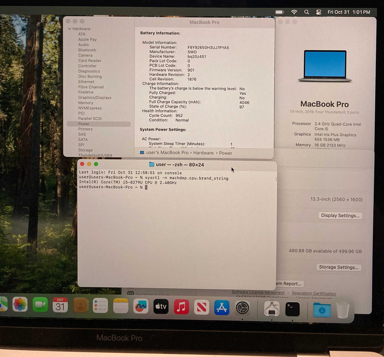 Apple MacBook Pro 13" 2019 i5-8279U 16GB RAM 512GB SSD No Power Adapter