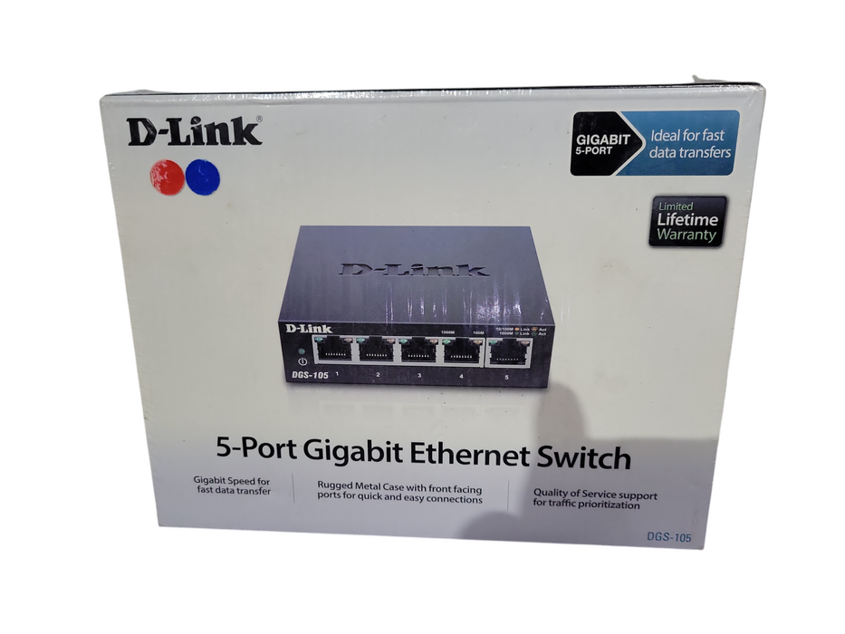 D-Link 5 Port Switch DGS-105 Gigabit Unmanaged Metal Desktop Ethernet !