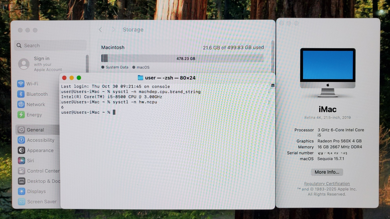 Apple iMac 21.5" Retina 4k 2019, i5-8500 16GB DDR4 500GB HDD Radeon 560X