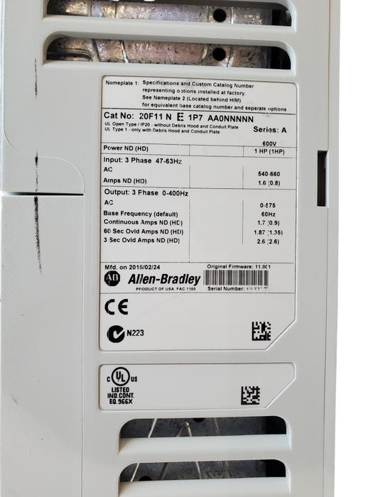 Allen-Bradley 20F11NE1P7AA0NNNNN PowerFlex 753 AC Drive *READ*