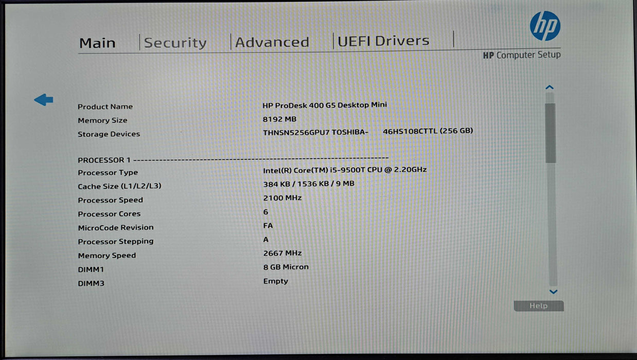 HP ProDesk 400 G5 Mini | i5-9500T @2.20GHz, 8GB DDR4, 256GB NVMe *READ* )