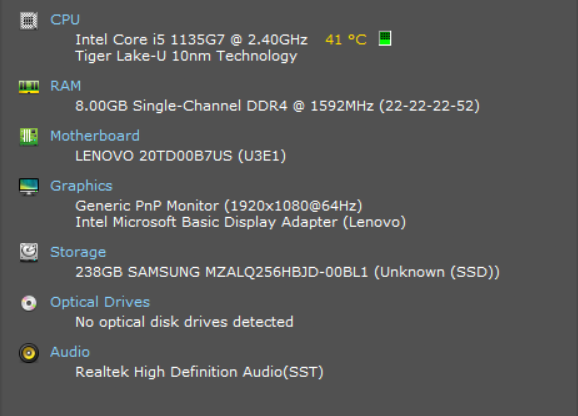 Lenovo ThinkPad E15 Gen 2 i5-1135G7 8GB DDR4 256GB NVMe  Lap200