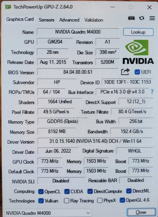 NVIDIA Quadro M4000 8GB GDDR5 Graphics Card