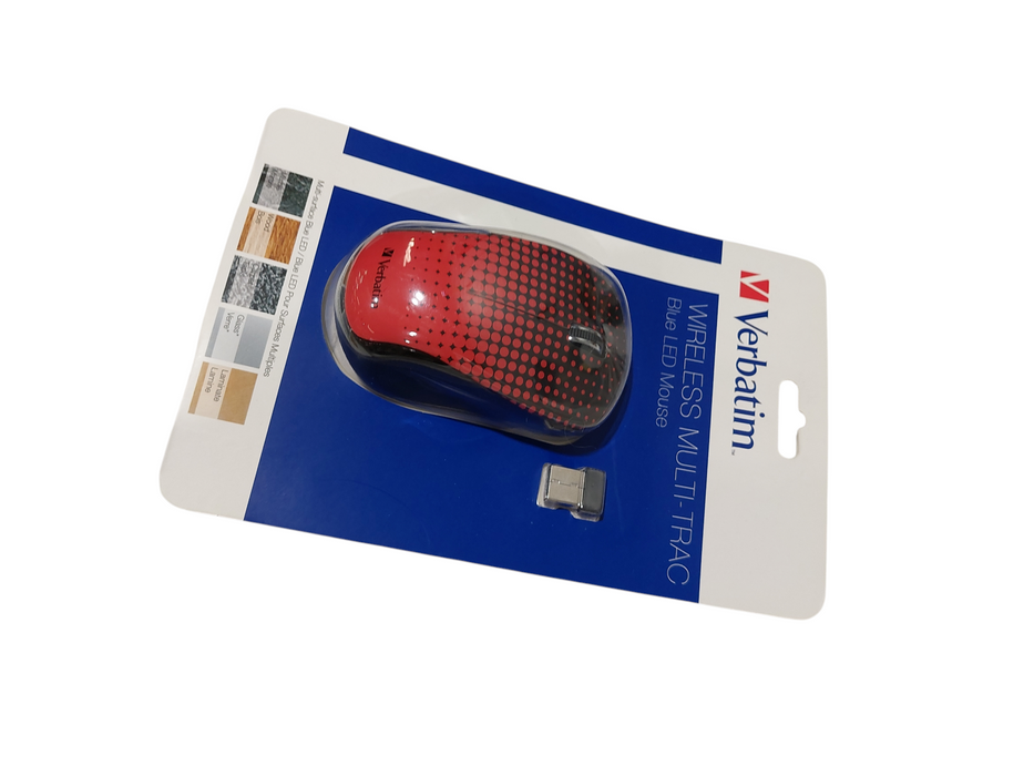 Verbatim Wireless Multi-Trac Blue LED Mouse Spotted Red ( New ) =
