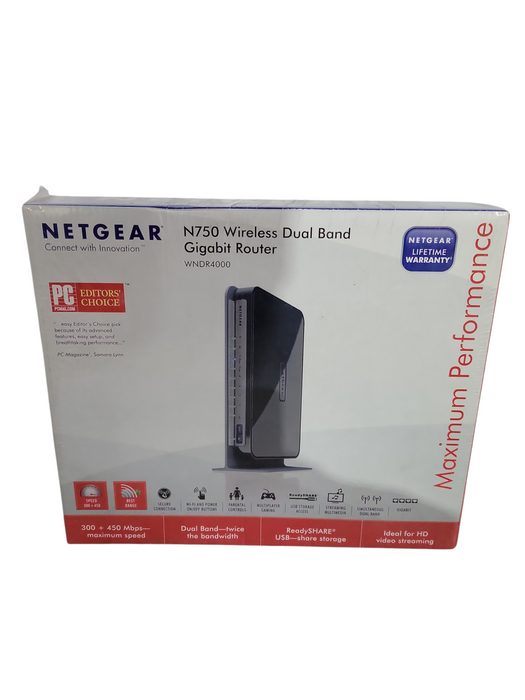 NEW - NETGEAR N750 WiFi 300+450Mbps Dual Band Gigabit Router (WNDR4000)