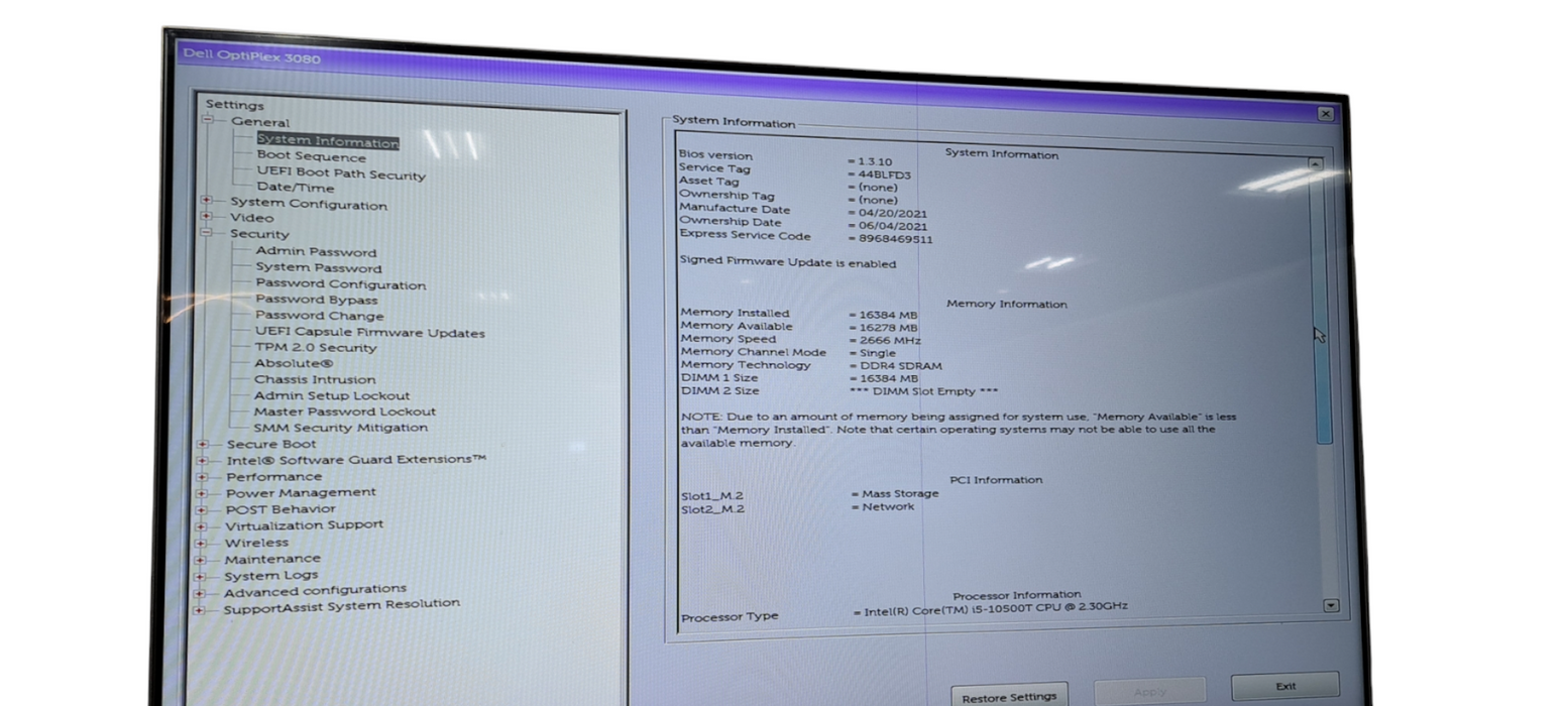 OptiPlex 3080 USFF i5-10500T CPU|16GB RAM DDR4|256GB NVMe|W/AC|WIFI
