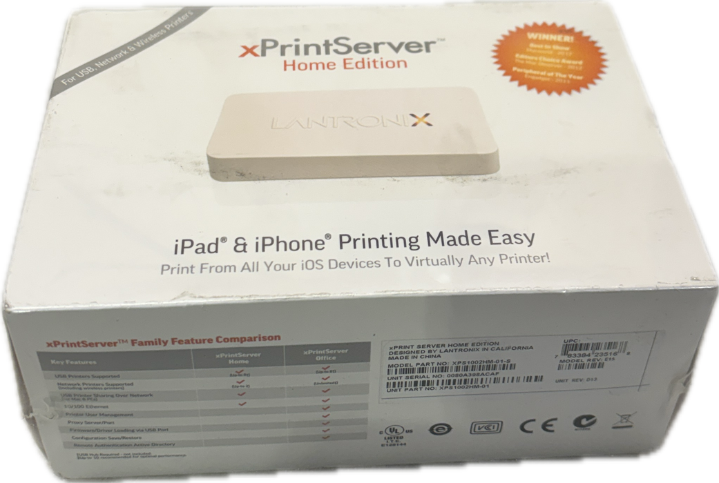 Lantronix xPrintServer Home Edition for iOS Printing XPS1002HM-01 - Sealed