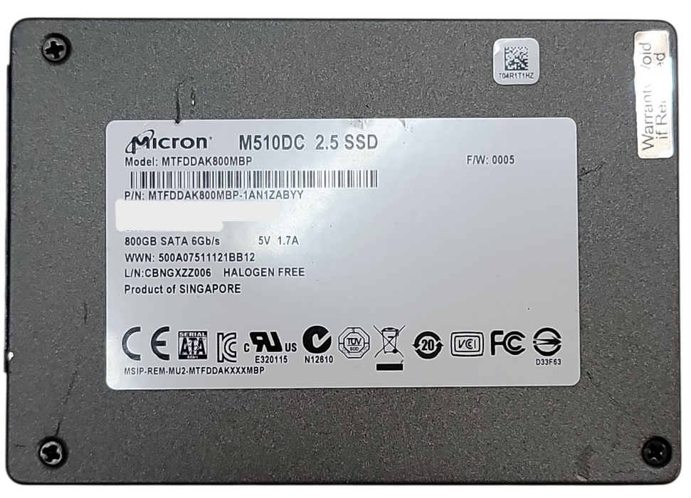 800GB SATA 2.5" 7mm Micron M510DC Laptop SSD - MTFDDAK800MBP Q+