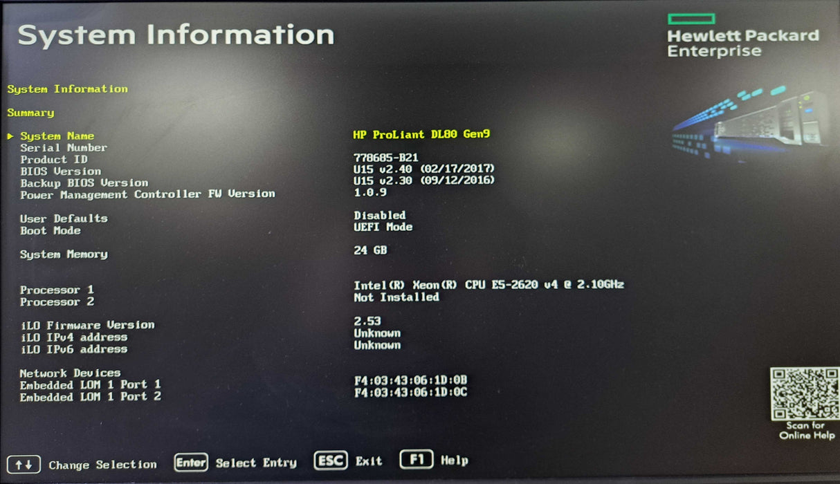 HP DL80 Gen9 2U 8x 3.5" | Xeon E5-2620 v4 @2.10Ghz, 24GB DDR4, P440/B140i )