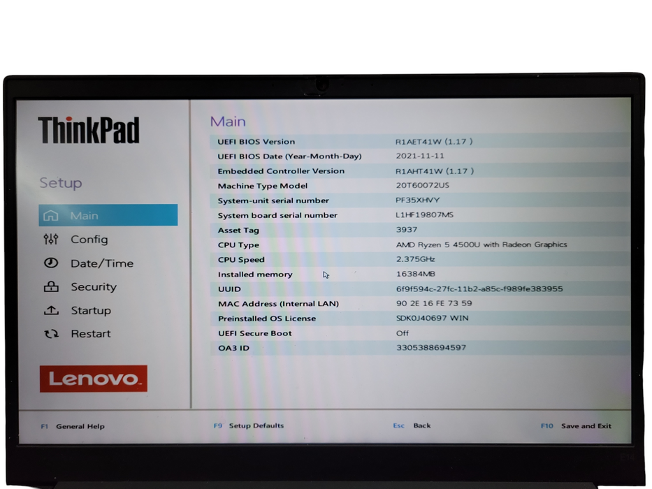 Lenovo ThinkPad E14 Gen 2 Ryzen 5 4500u 16GB RAM 256GB NVMe ! Lap200
