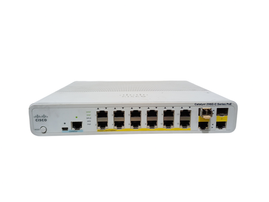 Cisco WS-C2960C-12PC-L V01, 12-Port Silent PoE Switch, 4x SFP