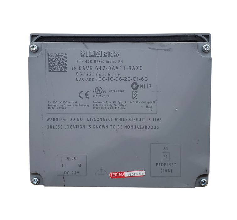 Siemens 6AV6 647-0AA11-3AX0 KTP 400 Basic Mono PN *READ*