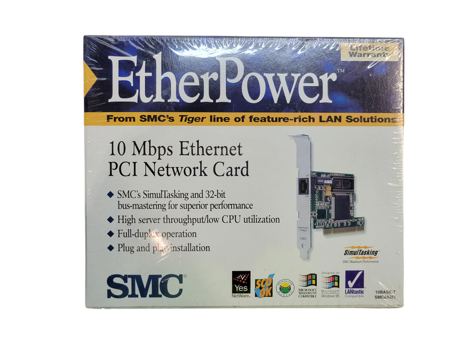Vintage SMC EtherPower 10 Mbps Ethernet PCI Network Card Q%