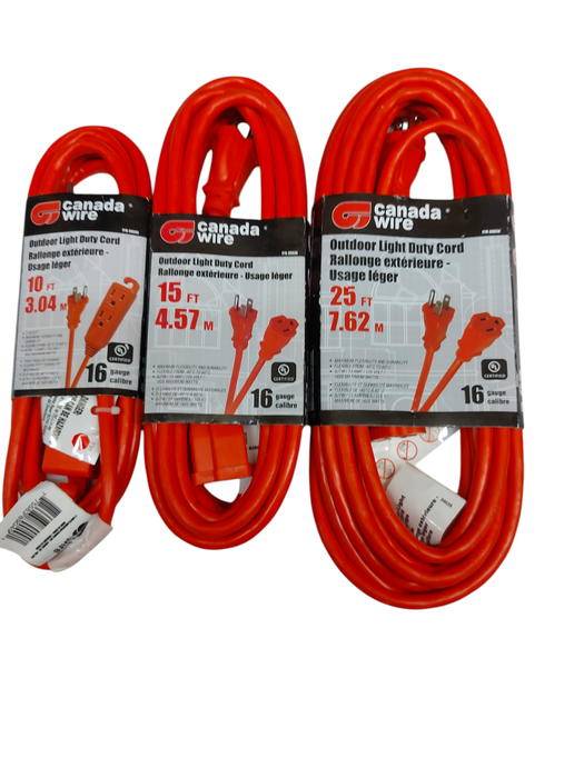 Lot 3x Outdoor Light Duty Extension Cords – 10ft / 15ft / 25ft – 16 Gauge