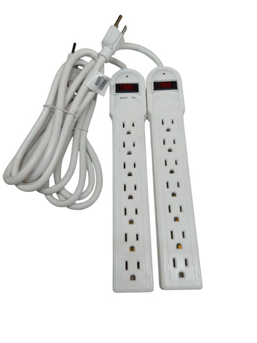 LOT 2x 7 Outlet Surge Protector - with EMI/RFI Protection + 6' Cord, White