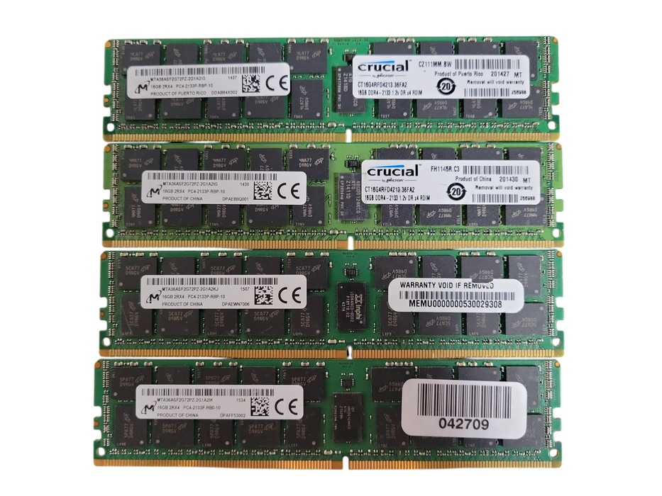 LOT 4x Micron 16GB 2RX4 PC4-2133P-RBP-10 Server Ram !