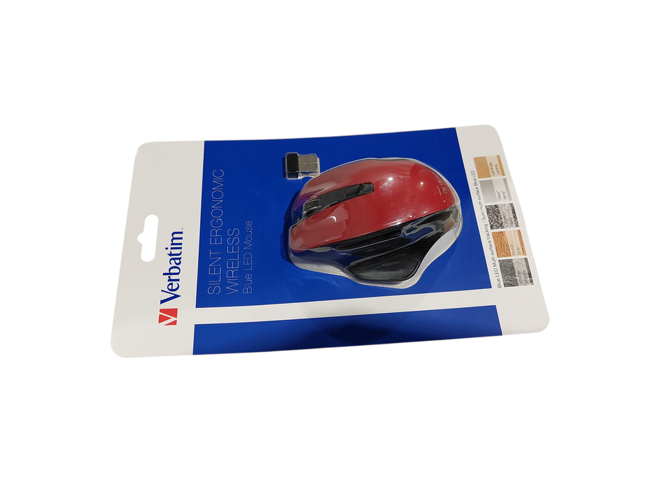 Verbatim Silent Ergonomic Wireless Blue LED Mouse Red ( New ) Q=