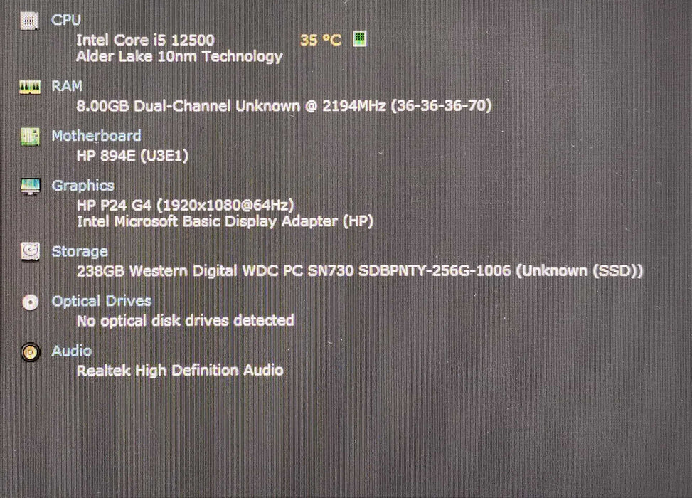 HP Elite SFF 800 G9, i5-12500, 8GB DDR5, 256GB NVMe, *READ*