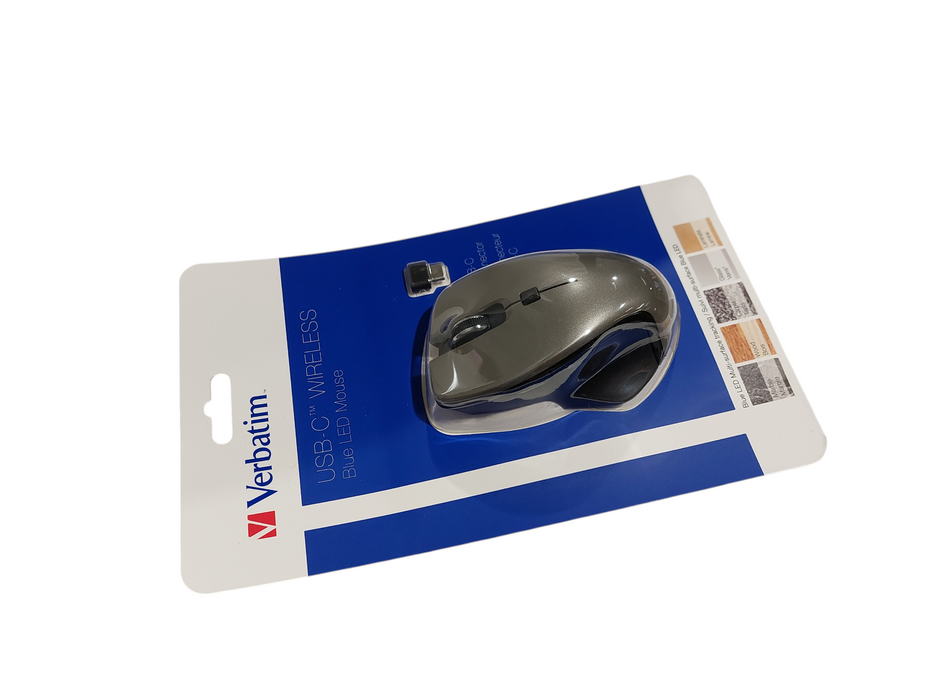 Verbatim USB- C Wireless Blue LED Mouse Silver ( New ) =