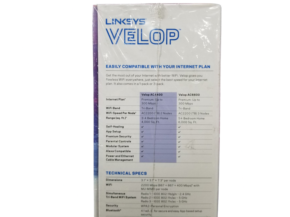 New Linksys WHW0302 Velop AC4400 Whole Home Mesh WiFi - White 2-Pack Sealed Q