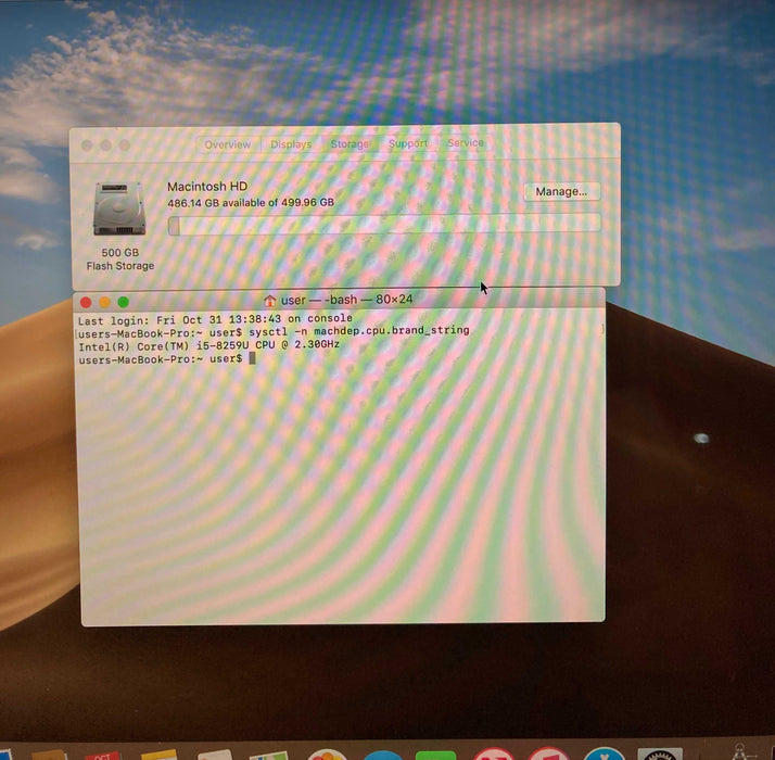 Apple MacBook Pro 13 2018 i5-8259U 16GB RAM 512GB SSD No Power Adapter READ