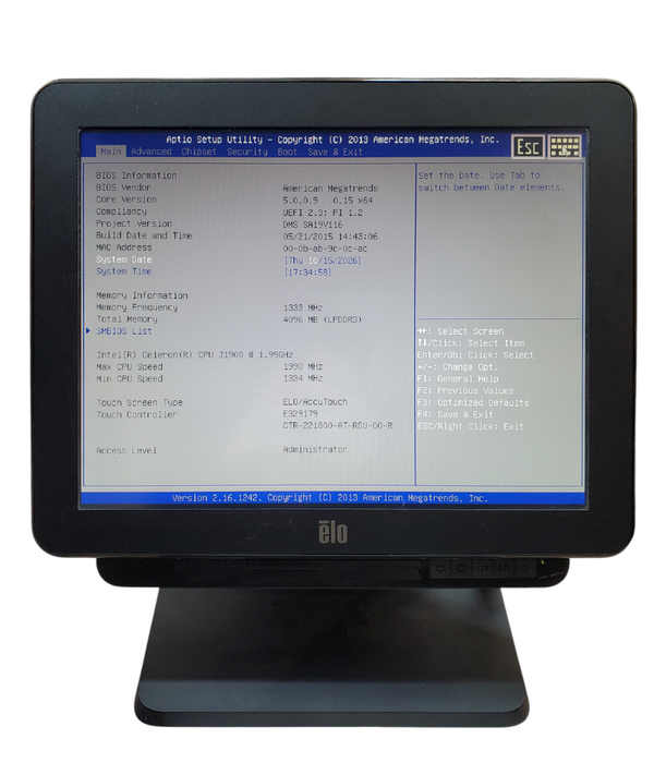 ELO 15" Touch POS ESY15X2 Celeron J1900 4GB DDR3 - No HDD