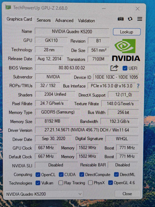 NVIDIA Quadro K5200 8GB GDDR5 Graphics Card w/ Workstation Bracket )