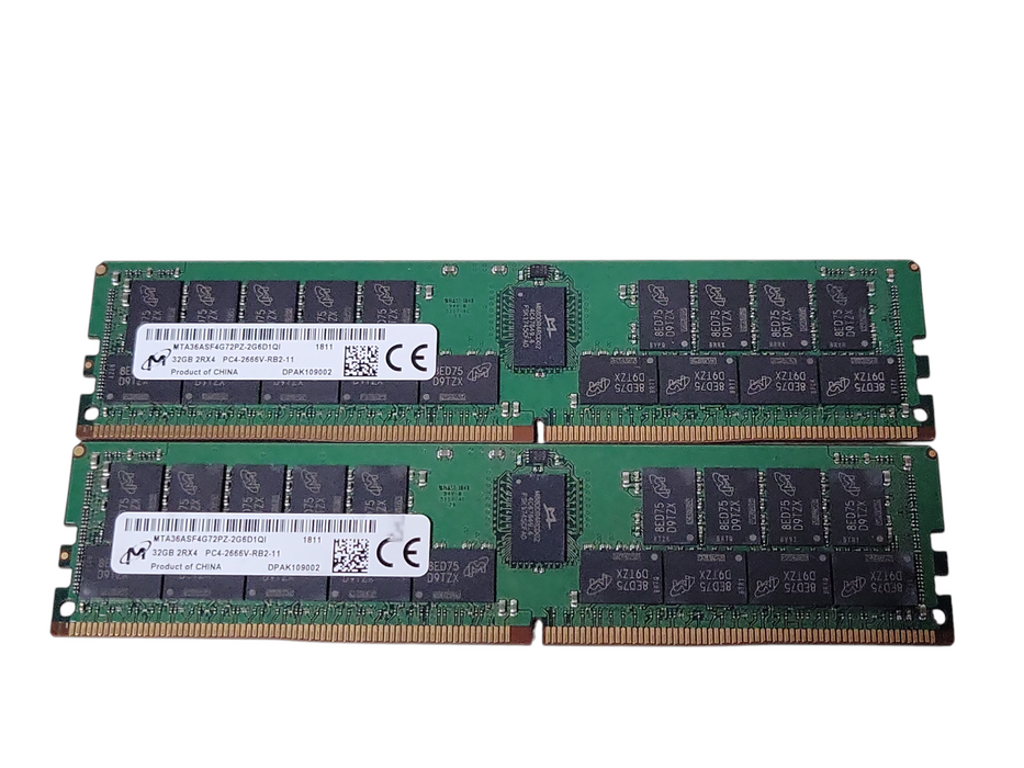 Lot of 2x Micron 32GB 2Rx4 PC4-2666V-RB2 DDR4 Server RAMs _