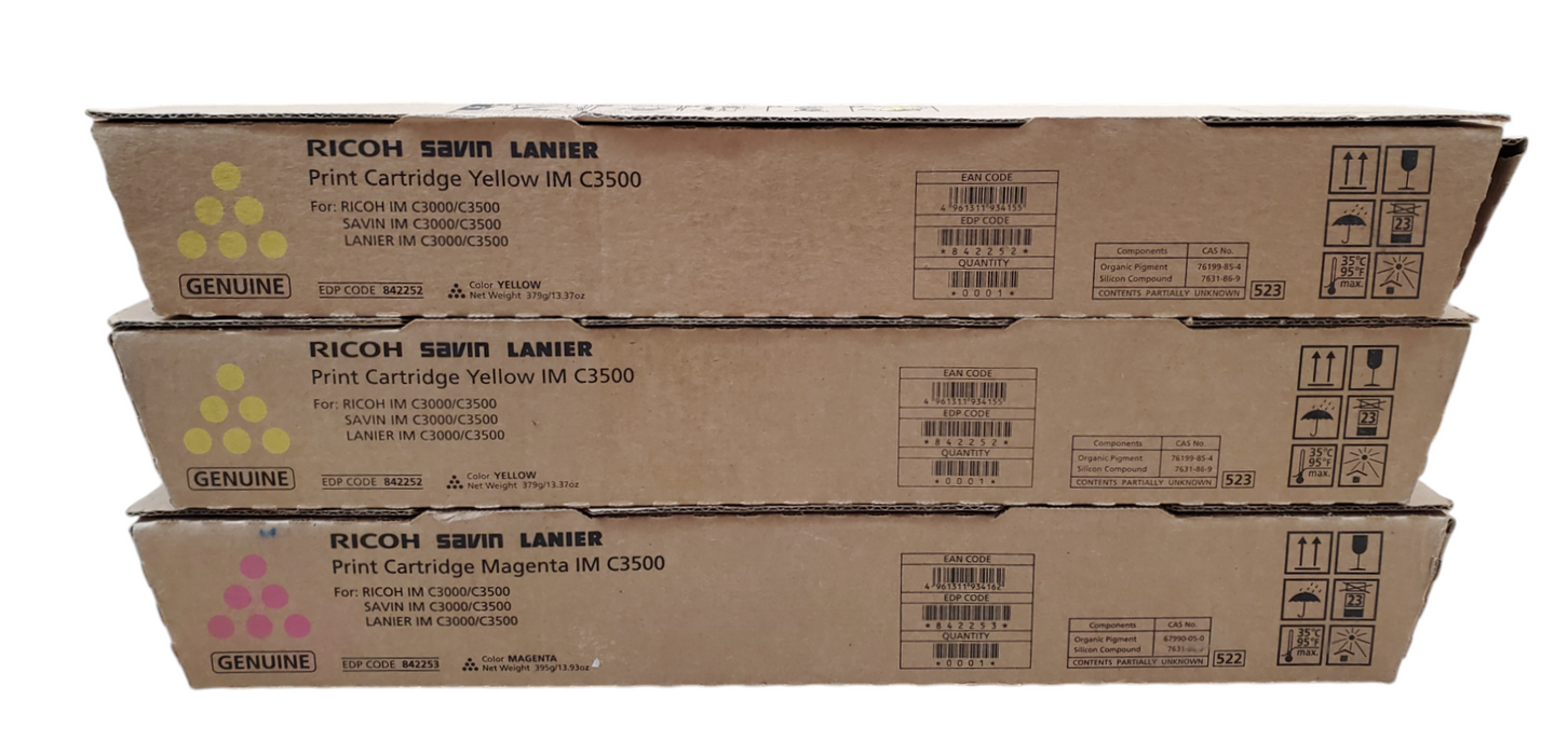 Lot 3x Genuine Ricoh Savin Lanier Toner IM C3500 - 2x842252 1x842253 - New