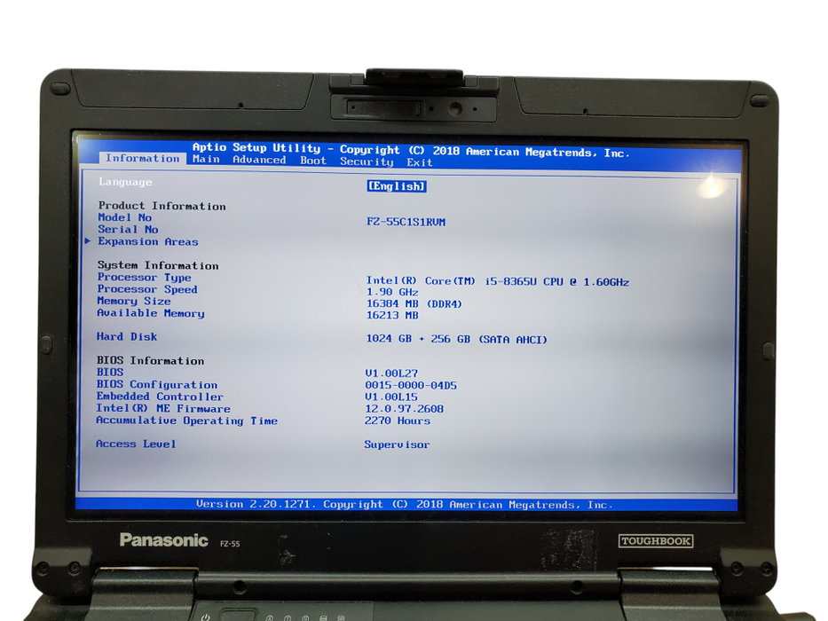 Panasonic ToughBook FZ-55 Touch i5-8365U 16GB RAM 1TB+256GB SSD | 2270HRS  Lap200
