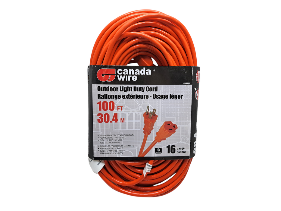 Canada Wire Outdoor Light Duty Power Cord | 100FT 30.4M 16 Gauge )